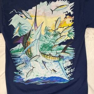 Guy Harvey T-Shirt Men Small Blue Cotton Short Sleeve Marlin Fishing